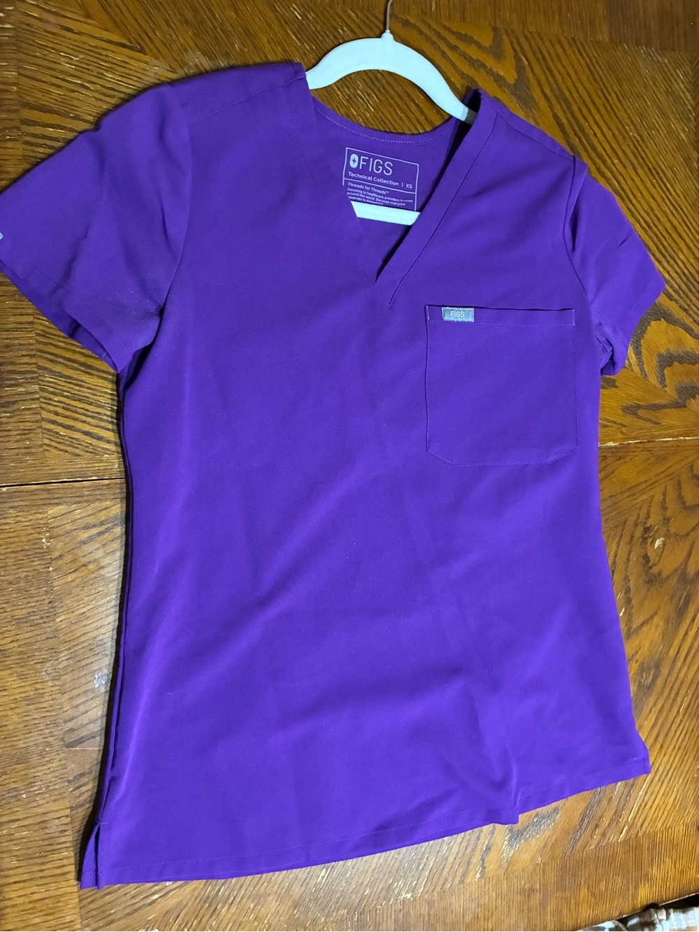 FIGS Purple V-Neck Long Sleeve Scrub Top with Chest Pocket